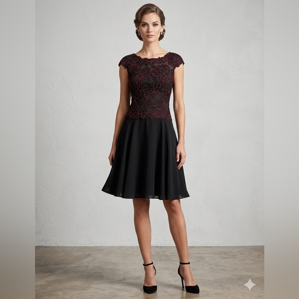 TADASHI SHOJI Sokoto Embroidered Lace Overlay Fit and Flare Formal Dress Sz 6P.‎